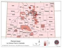 Census maps, 2012. Percent Asian by census tract in Colorado