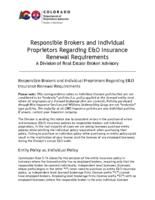 Responsible brokers and individual proprietors regarding E&O insurance renewal requirements : a Division of Real Estate broker advisory