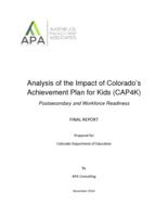 Analysis of the impact of Colorado's Achievement plan for kids (CAP4K) : postsecondary and workforce readiness : final report