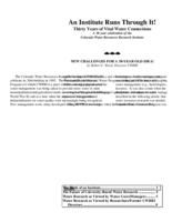 An institute runs through it! : thirty years of vital water connections : a 30-year celebration of the Colorado Water Resources Research Institute