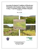 Assessing ecological condition of headwater wetlands in the southern Rocky Mountains using a vegetation index of biotic integrity : (version 1.0)