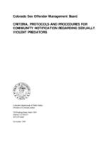 Criteria, protocols and procedures for community notification regarding sexually violent predators