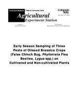 Early season sampling of three pests of oilseed brassica crops, false chinch bug, phyllotreta flea beetles, lygus spp., on cultivated and non-cultivated plants