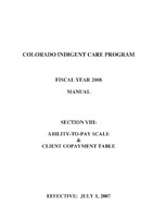 Colorado Indigent Care Program fiscal year 2008, manual