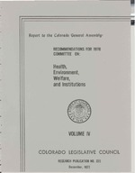 Colorado Legislative Council recommendations for 1978 : Legislative Council report to the Colorado General Assembly
