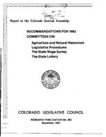 Colorado Legislative Council recommendations for 1982