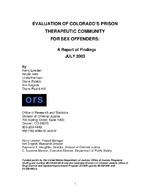 Evaluation of Colorado's prison therapeutic community for sex offenders : a report of findings