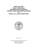 BART CALPUFF class I federal area individual source attribution visibility impairment modeling analysis for Cemex, Inc., Lyons Cement plant