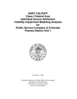 BART CALPUFF class I federal area individual source attribution visibility impairment modeling analysis for Public Service Company of Colorado Pawnee Station unit 1