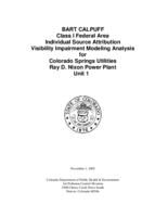 BART CALPUFF class I federal area individual source attribution visibility impairment modeling analysis for Colorado Springs Utilities, Ray D. Nixon Power Plant unit 1