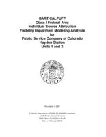 BART CALPUFF class I federal area individual source attribution visibility impairment modeling analysis for Public Service Company of Colorado Hayden Station units 1 and 2