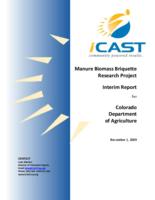 Manure biomass briquette research project interim report for Colorado Department of Agriculture