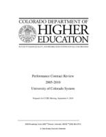 Performance contract review 2005-2010. University of Colorado System : prepared for CCHE meeting, September 9, 2010
