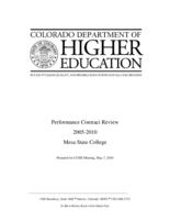 Performance contract review 2005-2010. Mesa State College : prepared for CCHE meeting, May 7, 2010