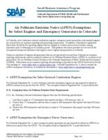 Air pollutant emission notice, APEN exemptions for select engines and emergency generators in Colorado