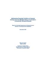 Addressing potential conflicts of interest arising from the multiple roles of Colorado's community centered boards : report to Colorado Department of Human Services, Division of Developmental Disabilities