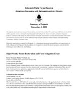 Colorado State Forest Service American Recovery and Reinvestment Act grants : summary of projects, November 2, 2009