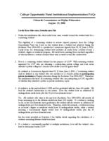 College Opportunity Fund institutional implementation FAQs