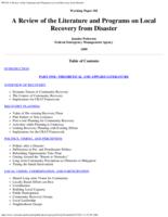 A review of the literature and programs on local recovery from disaster