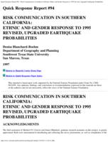 Risk communication in Southern California : ethnic and gender response to 1995 revised, upgraded earthquake probabilities