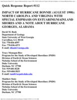 Impact of Hurricane Bonnie, August 1998 : North Carolina and Virginia with special emphasis on estuarine/mainland shores and a note about Hurricane Georges, Alabama