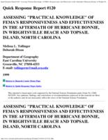 Assessing "practical knowledge" of FEMA's responsiveness and effectiveness in the aftermath of Hurricane Bonnie, in Wrightsville Beach and Topsail Island, North Carolina