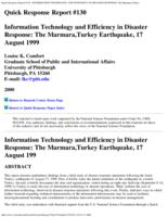 Information technology and efficiency in disaster response : the Marmara, Turkey earthquake, 17 August 1999