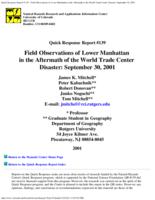Field observations of lower Manhattan in the aftermath of the World Trade Center disaster, September 30, 2001