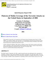 Patterns of media coverage of the terrorist attacks on the United States in September of 2001