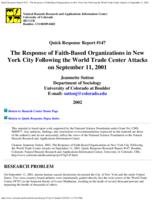 The response of faith-based organizations in New York City following the World Trade Center attacks on September 11, 2001