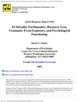 El Salvador Earthquakes : resource loss, traumatic event exposure, and psychological functioning