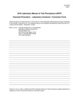 Laboratory manual of test procedures, 2010. Comment and Correction Form
