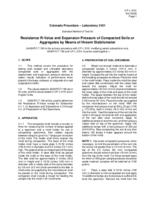 Laboratory manual of test procedures, 2010. Colorado Procedure L-3101: Standard Method of Test for Resistance R-Value and Expansion Pressure of Compacted Soils or Aggregates by Means of Hveem Stabilometer