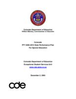Colorado FFY 2005-2010 state performance plan for special education : submitted to the Office of Special Education Programs, U.S. Department of Education
