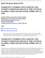 Emergent coordinative groups and women's response roles in the central Florida tornado disaster, February 23, 1998
