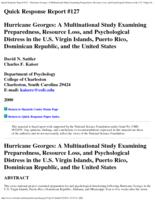 Hurricane Georges : a multinational study examining preparedness, resource loss, and psychological distress in the U.S. Virgin Islands, Puerto Rico, Dominican Republic, and the United States