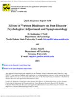 Effects of written disclosure on post-disaster psychological adjustment and symptomatology