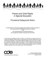 Parent and child rights in special education : procedural safeguards notice