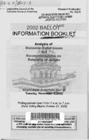 2002 ballot information booklet : analysis of statewide ballot issues and recommendations on retention of judges. No.502-8