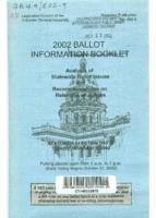 2002 ballot information booklet : analysis of statewide ballot issues and recommendations on retention of judges. No.502-9