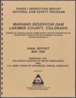 Phase I inspection report, National Dam Safety Program. Mariano Reservoir Dam Larimer County, Colorado