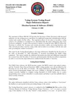Voting Systems Testing Board major deficiencies report. Election Systems & Software (ES&S)