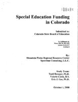 Special education funding in Colorado : submitted to Colorado State Board of Education in fulfillment of: House Bill no. 00-1159, article 22-20-117, section 8