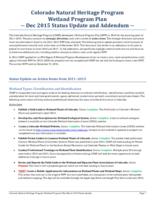 Colorado Natural Heritage Program Wetland Program Plan, Dec 2015 status update and addendum