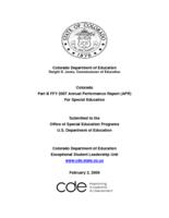 Annual performance report for special education. 2007