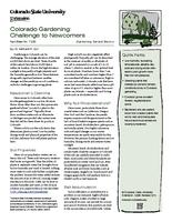 Colorado gardening : challenge to newcomers