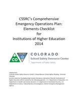 CSSRC's comprehensive emergency operations plan, elements checklist for institutions of higher education 2014