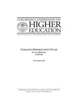 College Opportunity Fund status report. 2008