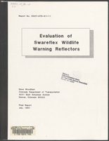 Evaluation of Swareflex wildlife warning reflectors