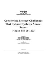 Concerning literacy challenges that include dyslexia annual report, House bill 08-1223. 2013